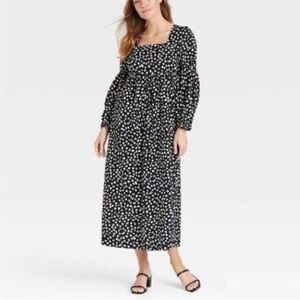 Who What Wear Women's Bell Long Sleeve Dress Pepto Dots black & white Large